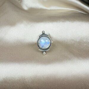 Handmade Silver Ring Round Rainbow Moonstone Cabochon Gemstone Jewelry Size 9